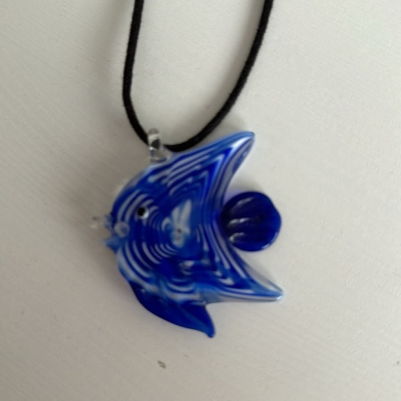 Cobalt Blue Glass Fish Pendant Necklace - Picture 7 of 7